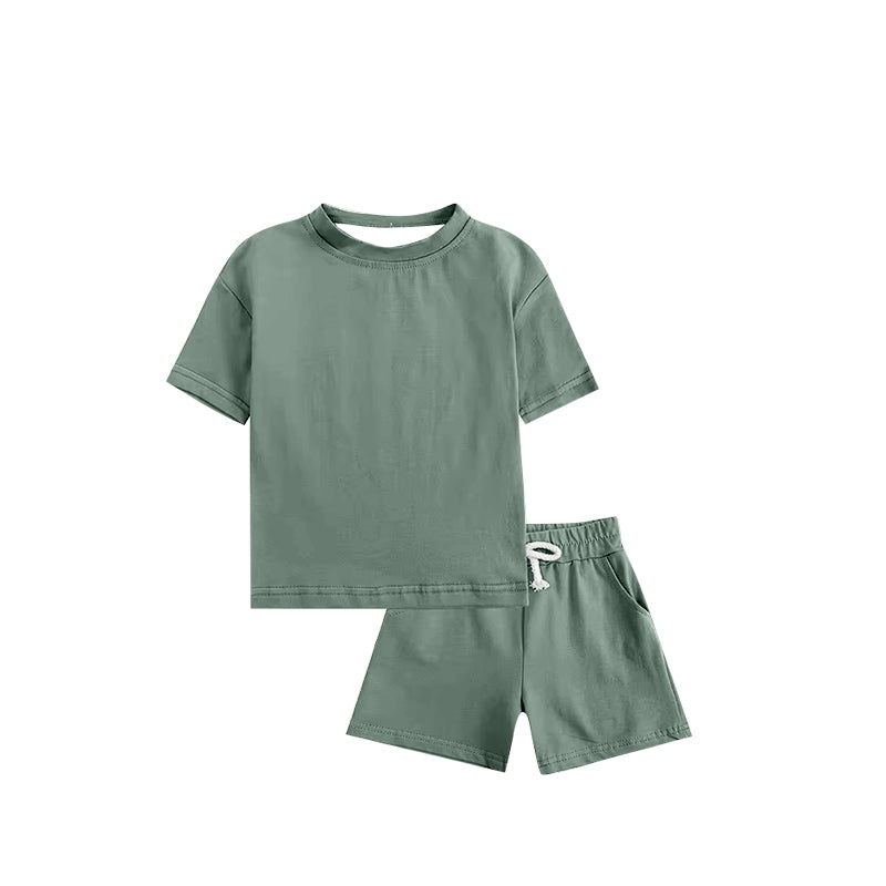 (Custom Design Preorder MOQ 5) Green Color Kids Summer Clothes Set