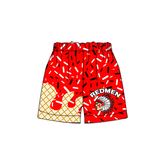 (Custom Design Preorder MOQ 5 Each Item) Team's Redmen Red Sprinkles Print Summer Bottom Shorts Mom and Me Matching Clothes