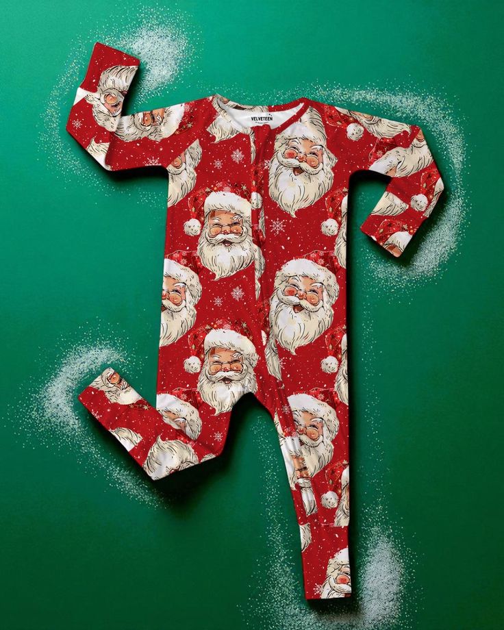 (Custom Design Preorder MOQ 5) Santa Red Print Baby Christmas Sleeper Zipper Romper