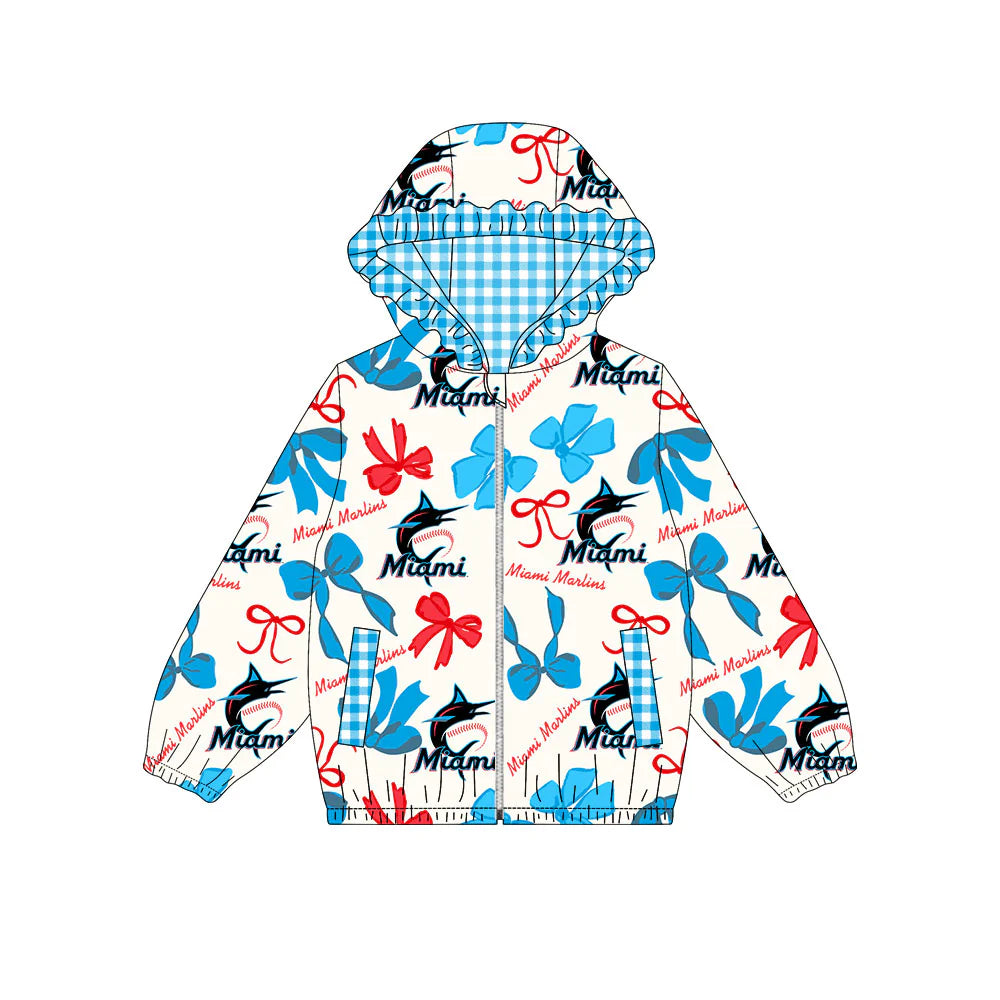 (Custom Design Preorder MOQ 5) Team's Miami Bows Print Pockets Girls Long Sleeve Zipper Jackets Top