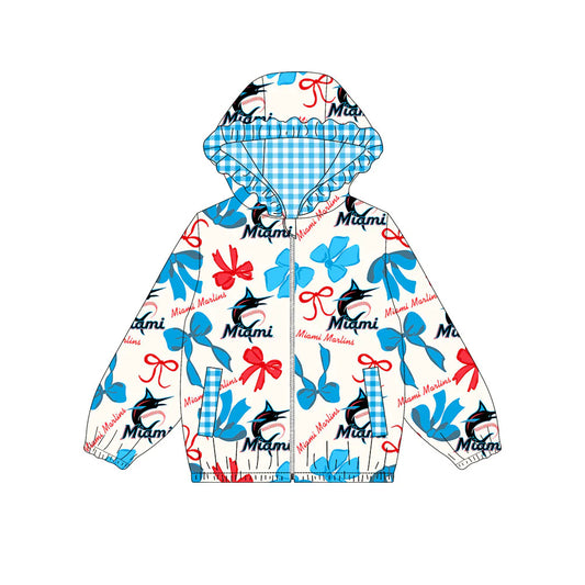 (Custom Design Preorder MOQ 5) Team's Miami Bows Print Pockets Girls Long Sleeve Zipper Jackets Top