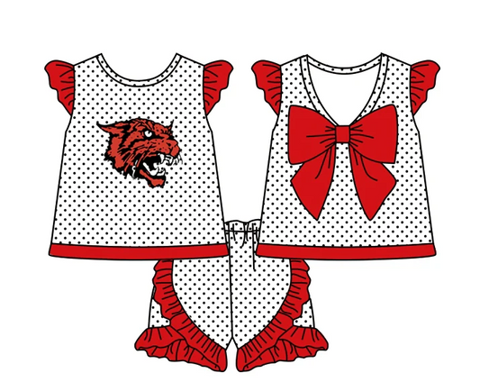 (Custom Design Preorder MOQ 5) Team's WILD CAT Top Ruffle Shorts Girls Summer Clothes Set