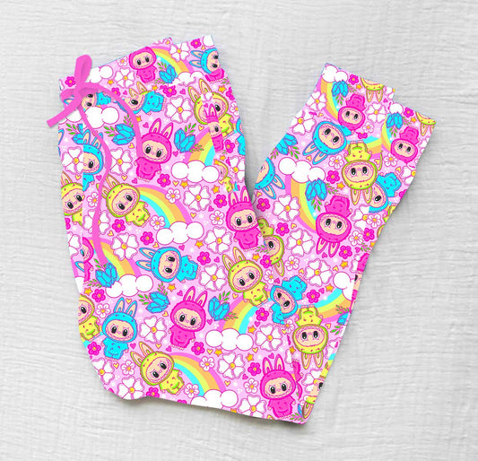 (Custom Design Preorder MOQ 5) Cartoon Labub* Rainbow Print Adult Pajamas Pants