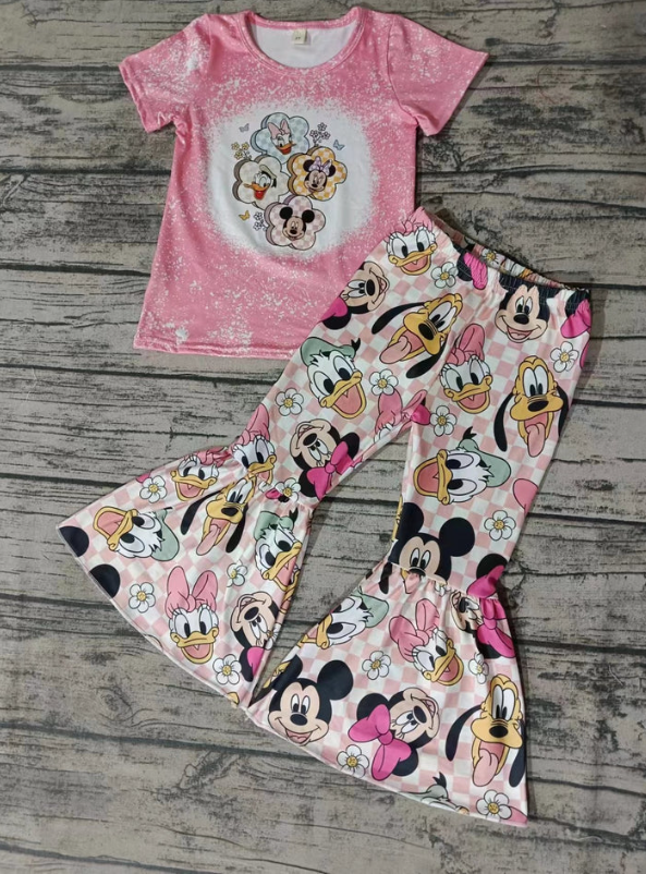 (Custom Design Preorder MOQ 5) Cartoon Animals Flowers Print Girls Bell Pants Clothes Set