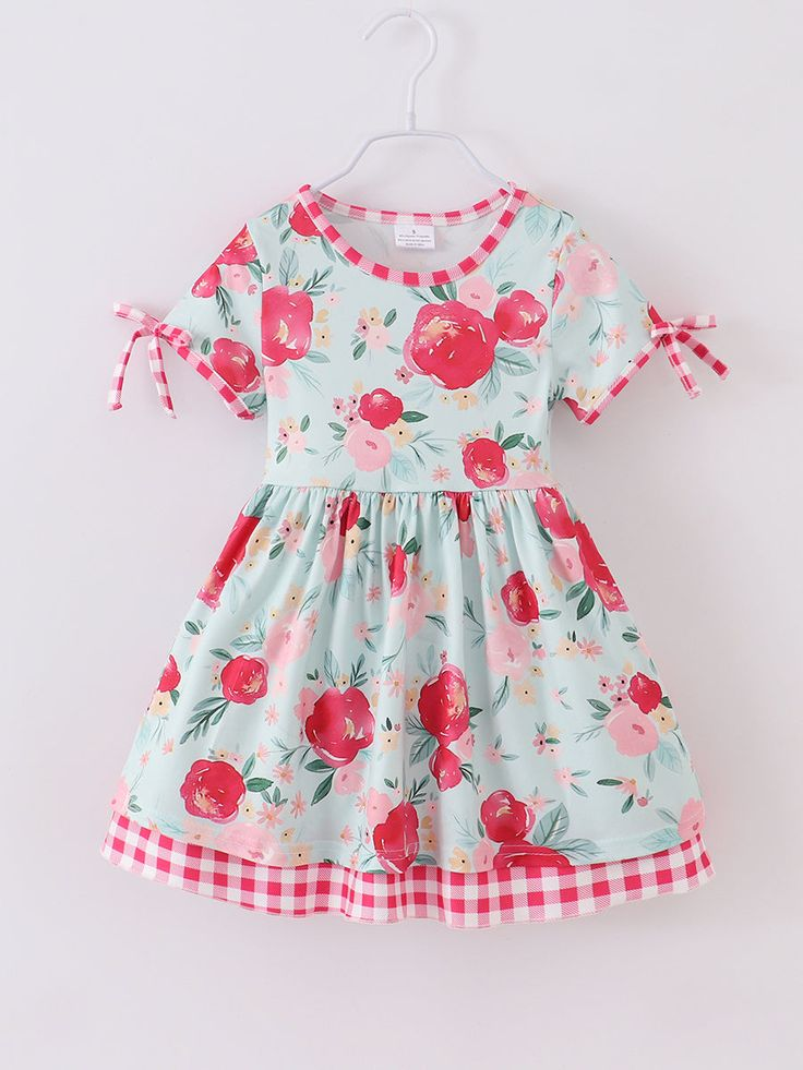 (Custom Design Preorder MOQ 5) Flowers Print Girls Knee Length Summer Dress