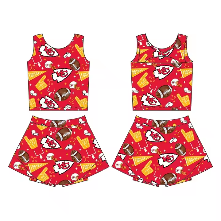 (Custom Design Preorder MOQ 5) Team's KC Chiefs Print Shorts Skirts Girls Summer Yoga Clothes Set