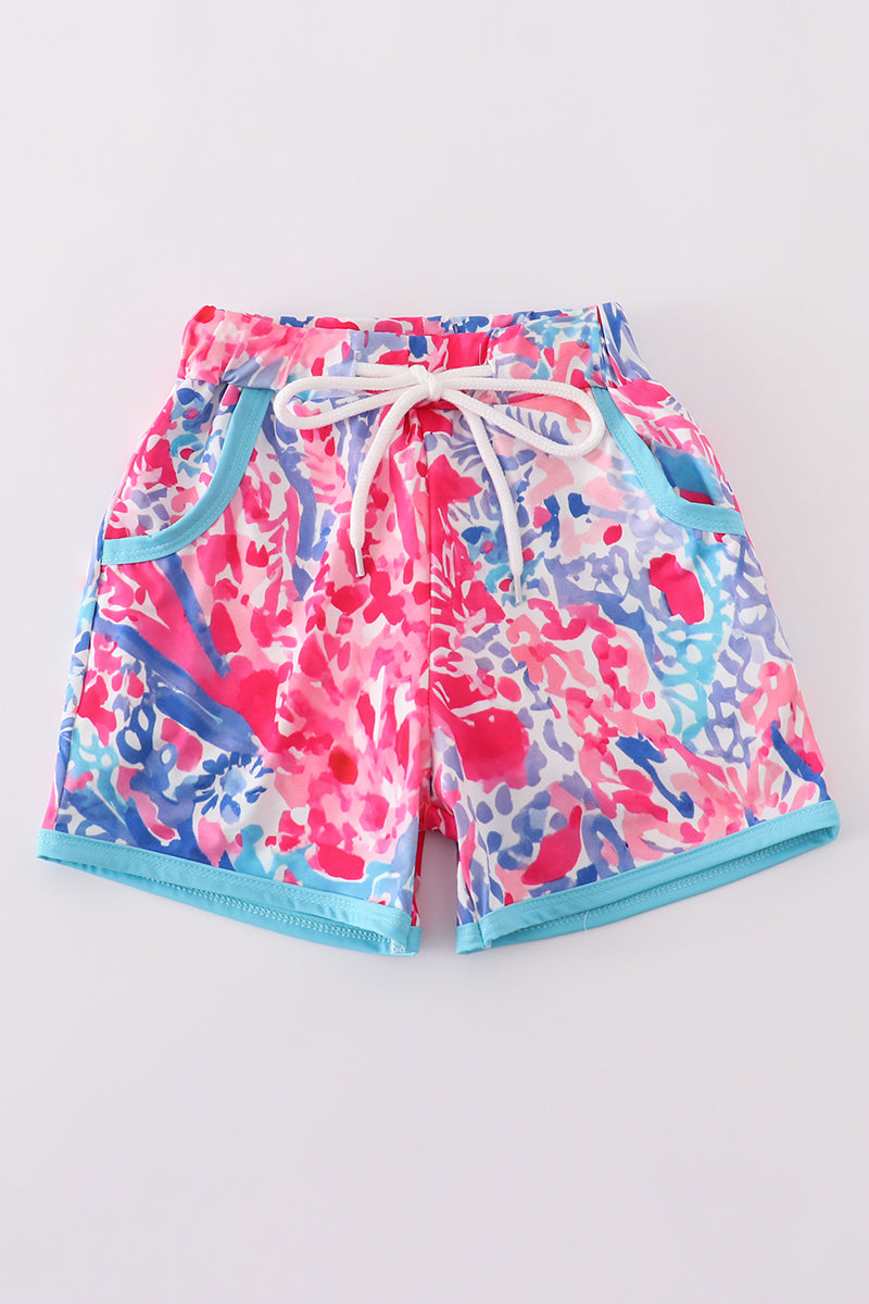 (Custom Design Preorder MOQ 5) Seaweed Hot Pink Print Girls Summer Bottom Shorts