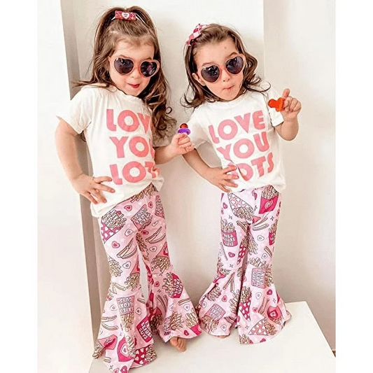 (Pre-order)GSPO1121 LOVE YOU LOTS Print Girls Valentine's Clothes Set