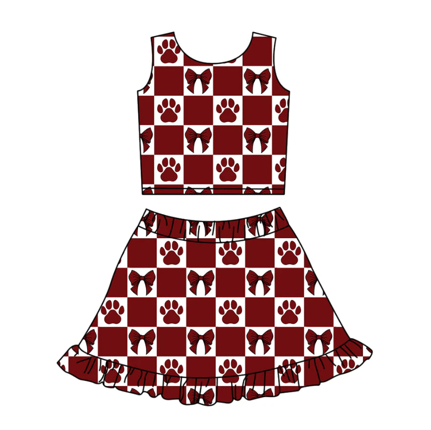 (Custom Design Preorder MOQ 5) Team's Paw Wine Top Skirts Girls Summer Clothes Set