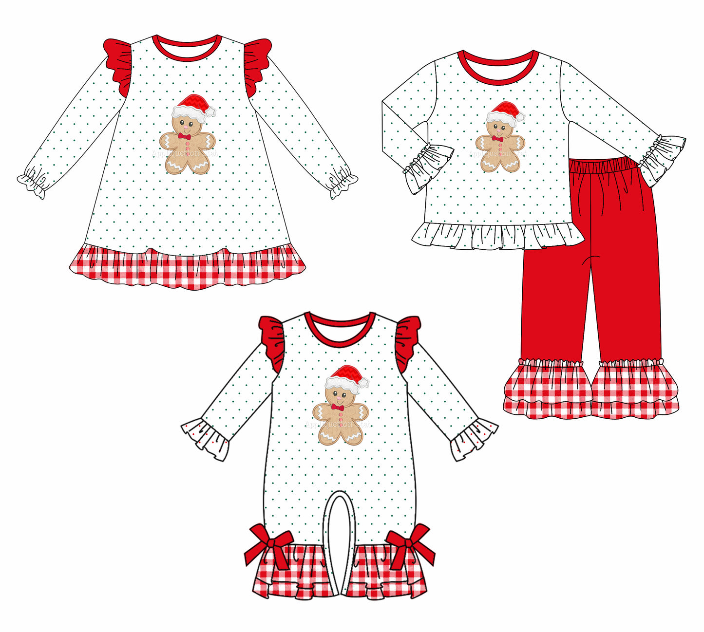 7.10(Custom Design Preorder MOQ 5 Each Design) Gingerbread Print Girls Christmas Matching Clothes Sisters Wear