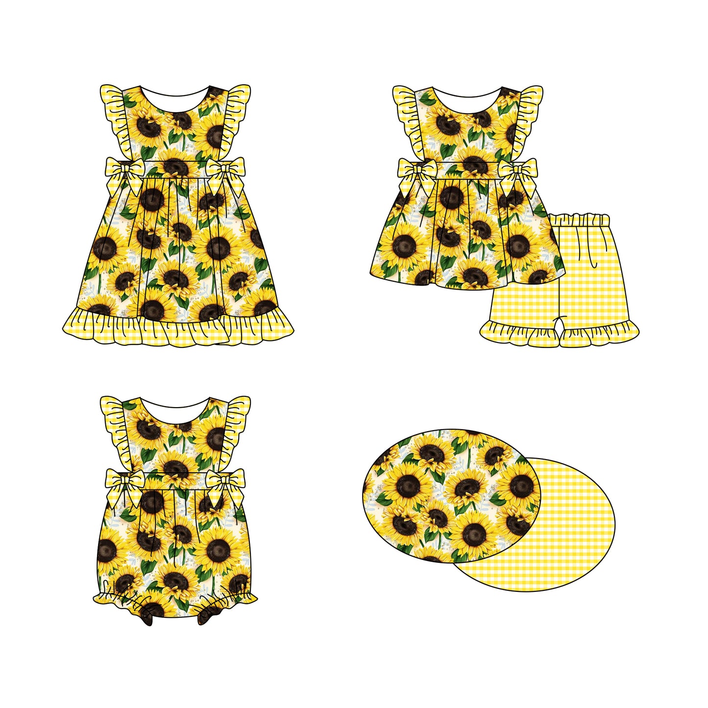 11.16(Custom Design Preorder MOQ 5 Each Design) Sunflowers Print Girls Summer Matching Clothes Sisters Wear