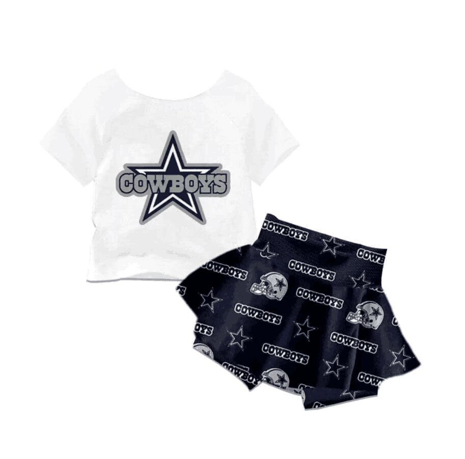 (Custom Design Preorder MOQ 5) Team's COWBOYS Stars Print Girls Summer Skirts With Shorts Clothes Set