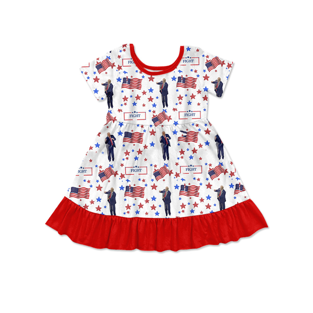 11.11(Custom Design Preorder MOQ 5) Trump Flag Stars Print Girls Summer Knee Length Dress