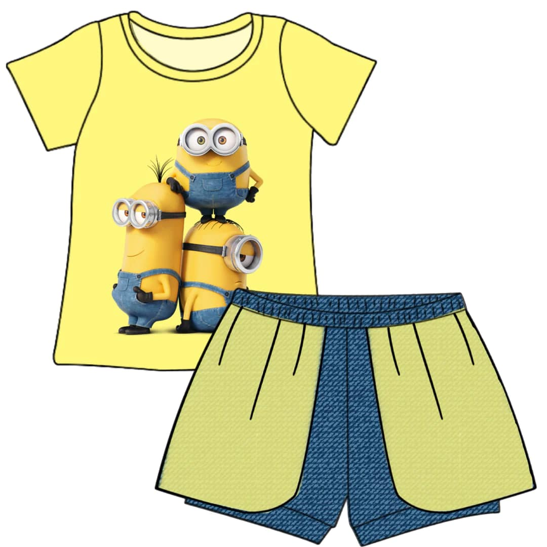 (Custom Design Preorder MOQ 5) Cartoon Banana Print Girls Summer Clothes Set