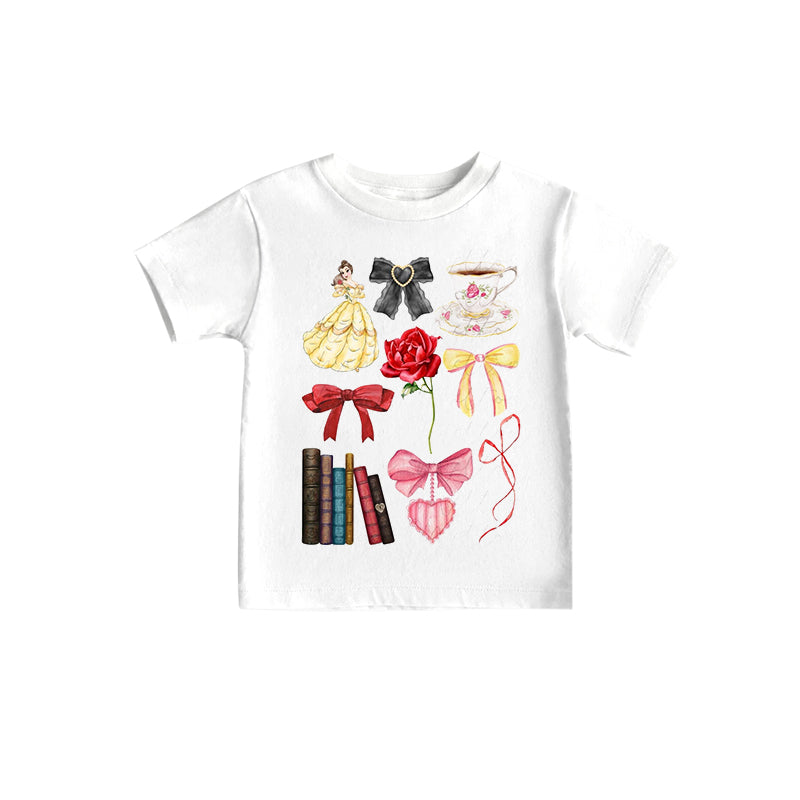 (Custom Design Preorder MOQ 5)NO.5 Cartoon Princess Bows Print Girls Summer Tee Shirts Top