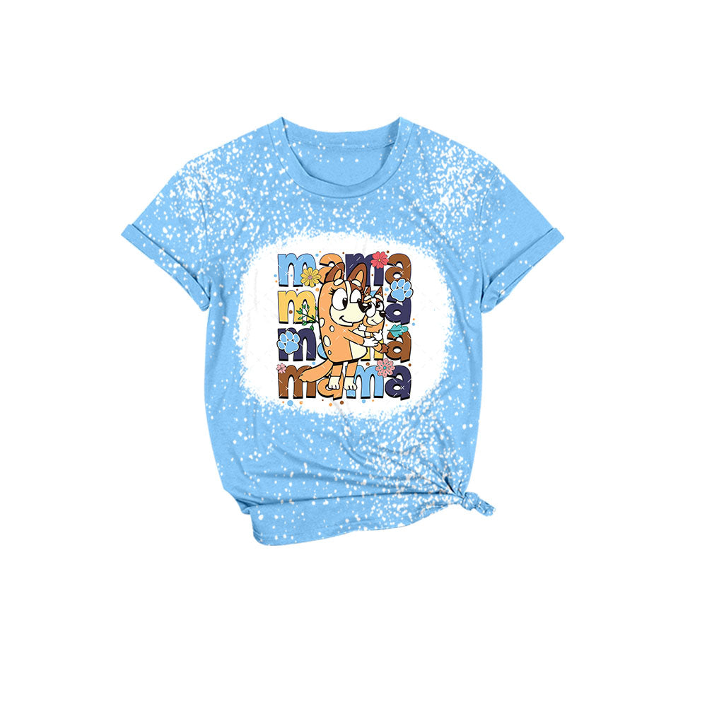 (Custom Design Preorder MOQ 5) Cartoon Dog Blue MAMA Print Adult Tee Shirts Top