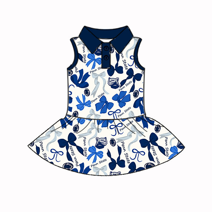 (Custom Design Preorder MOQ 5 Each Color) Team's Penn State Bows Print Girls Summer Clothes Sisters Matching Wear