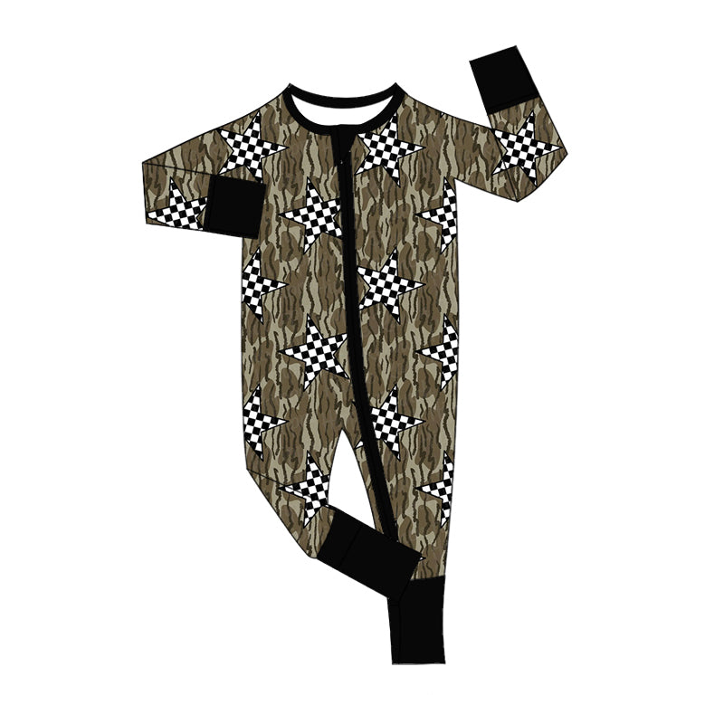 (Custom Design Preorder MOQ 20) Camo Stars Print Baby Bamboo Sleeper Zipper Romper