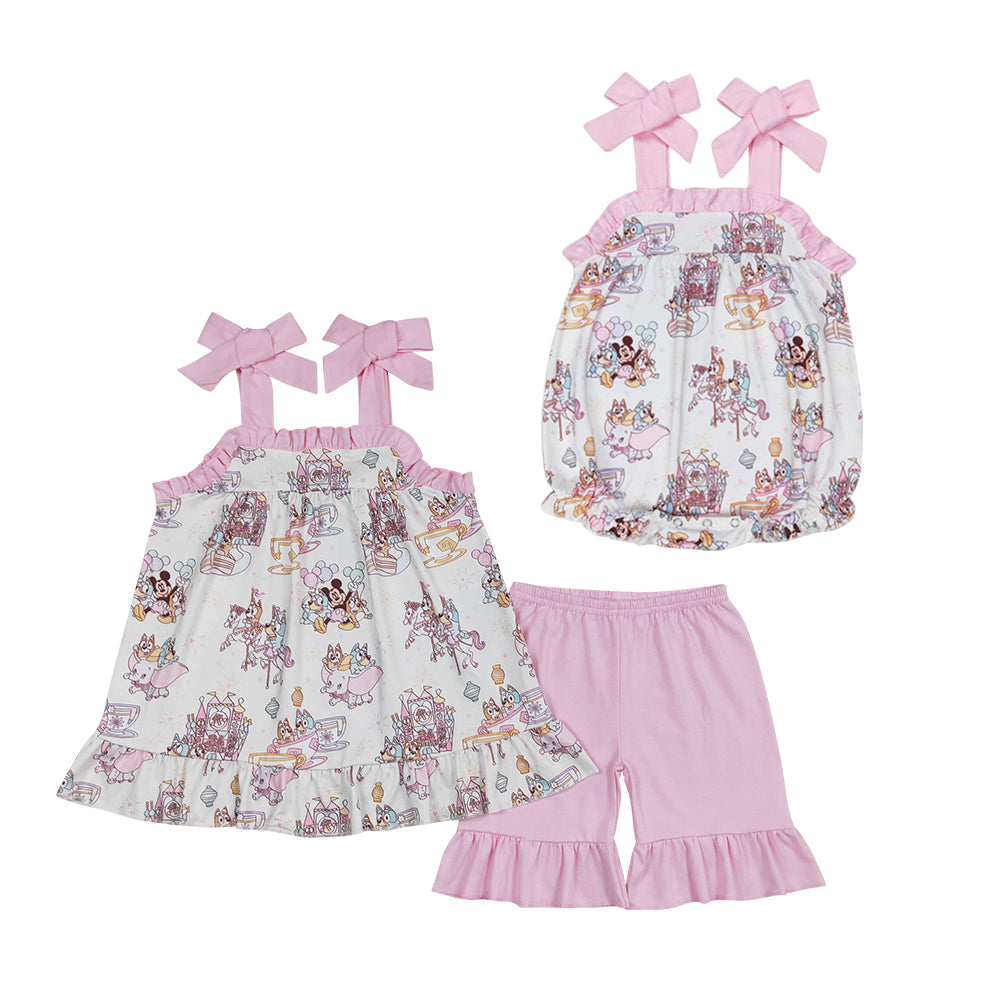 Cartoon Dog Animals Print Sisters Summer Matching Clothes