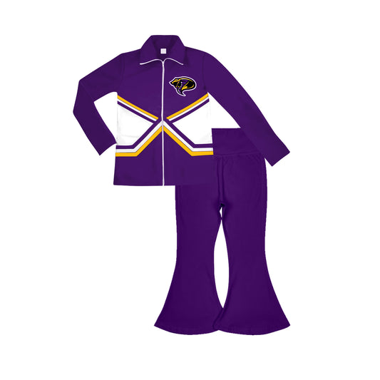 (Custom Design Preorder MOQ 5) Team's Snake Purple Zipper Top Bell Pants Girls Fall Clothes Sets