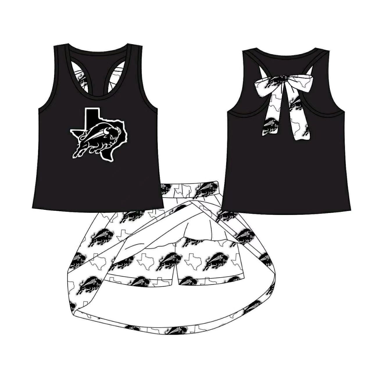 (Custom Design Preorder MOQ 5) Team's Forsan Black Top Skirts Shorts Girls Clothes Sets