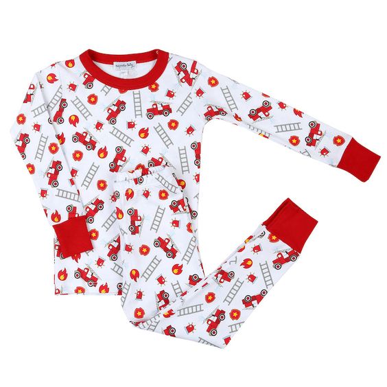 (Custom Design Preorder MOQ 5) Fire Fighting Truck Print Boys Pajamas Clothes Set