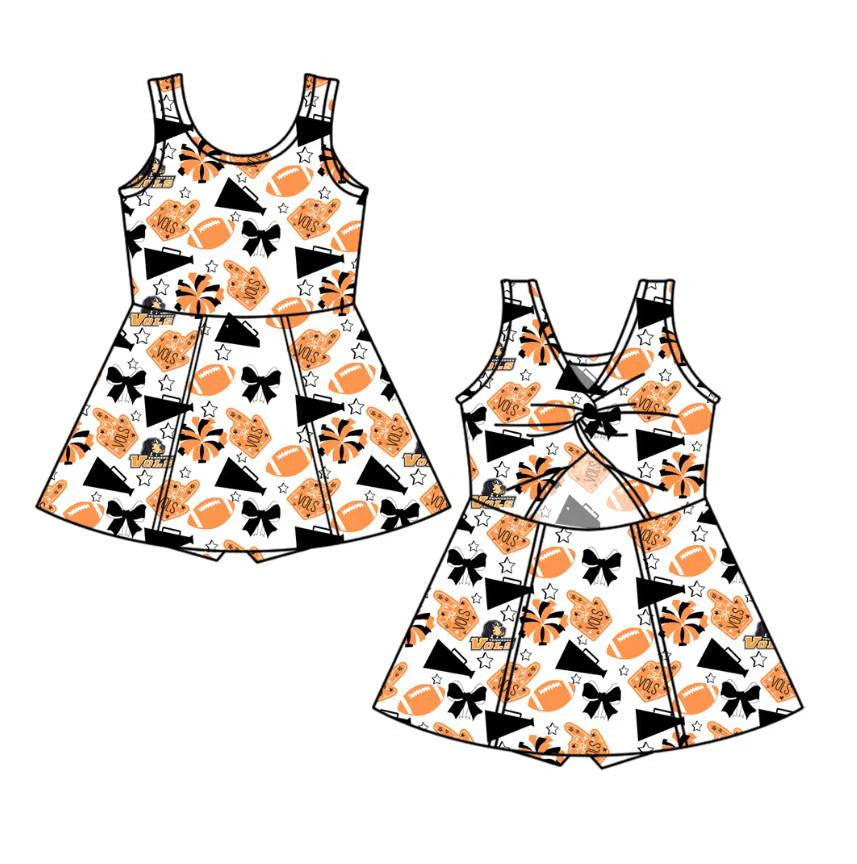 (Custom Design Preorder MOQ 5) Team's Tennessee Cheer Bows Print Backless Top Shorts Skirts Girls Summer Yoga Dress