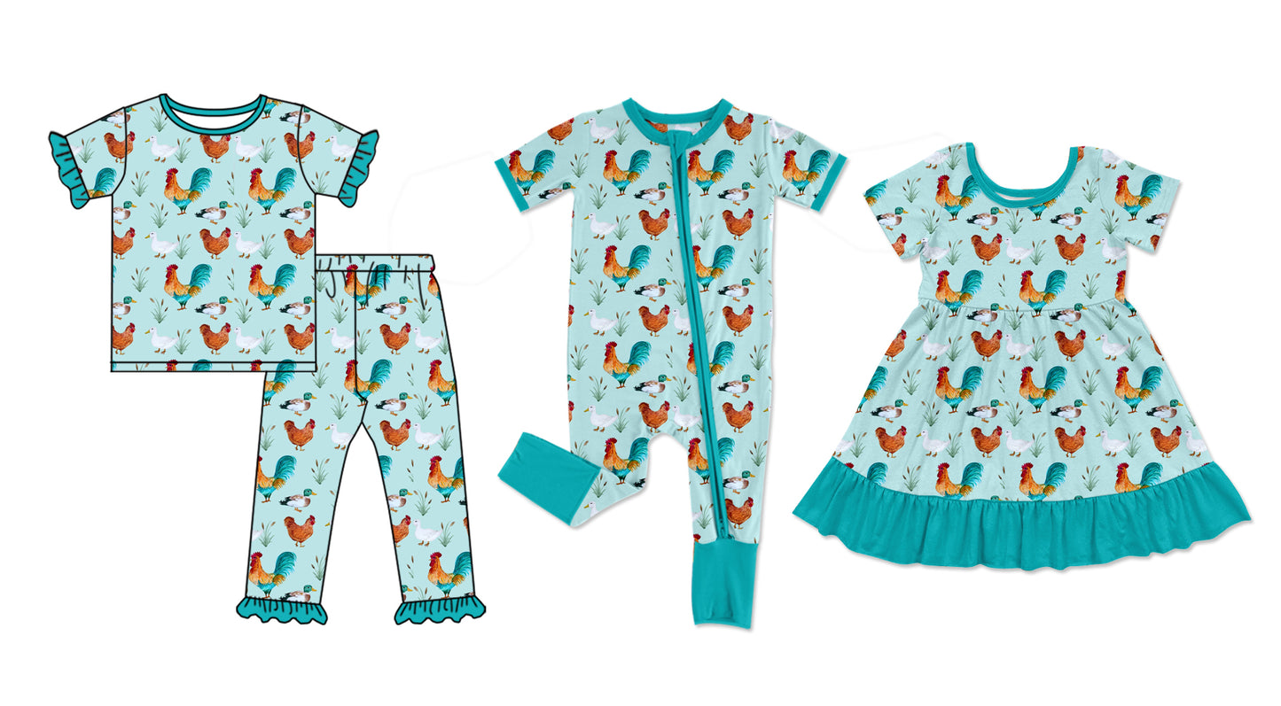 5.24(Custom Design Preorder MOQ 5 Each Design) Chickens Ducks Geese Print Girls Matching Clothes Sisters Wear