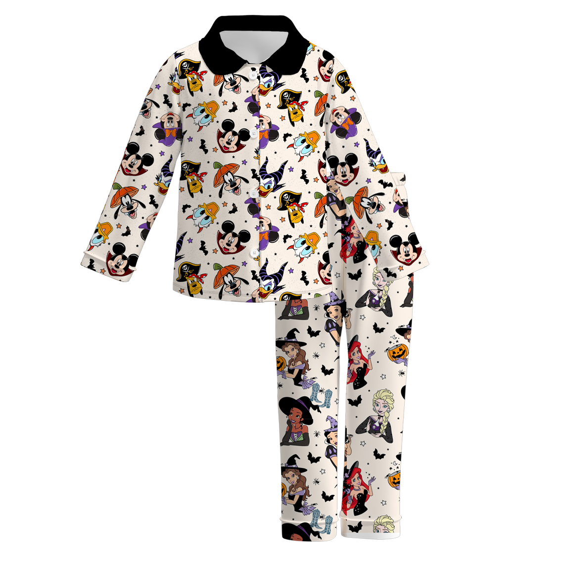 (Custom Design Preorder MOQ 5) Cartoon Figure Print Girls Halloween Buttons Pajamas Clothes Set