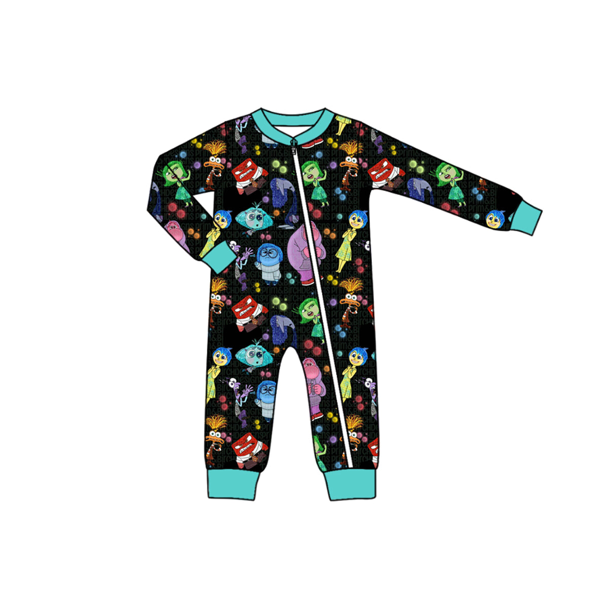 (Custom Design Preorder MOQ 5) Cartoon Figure Inside Out Stars Black Print Baby Boys Bamboo Sleeper Zipper Romper