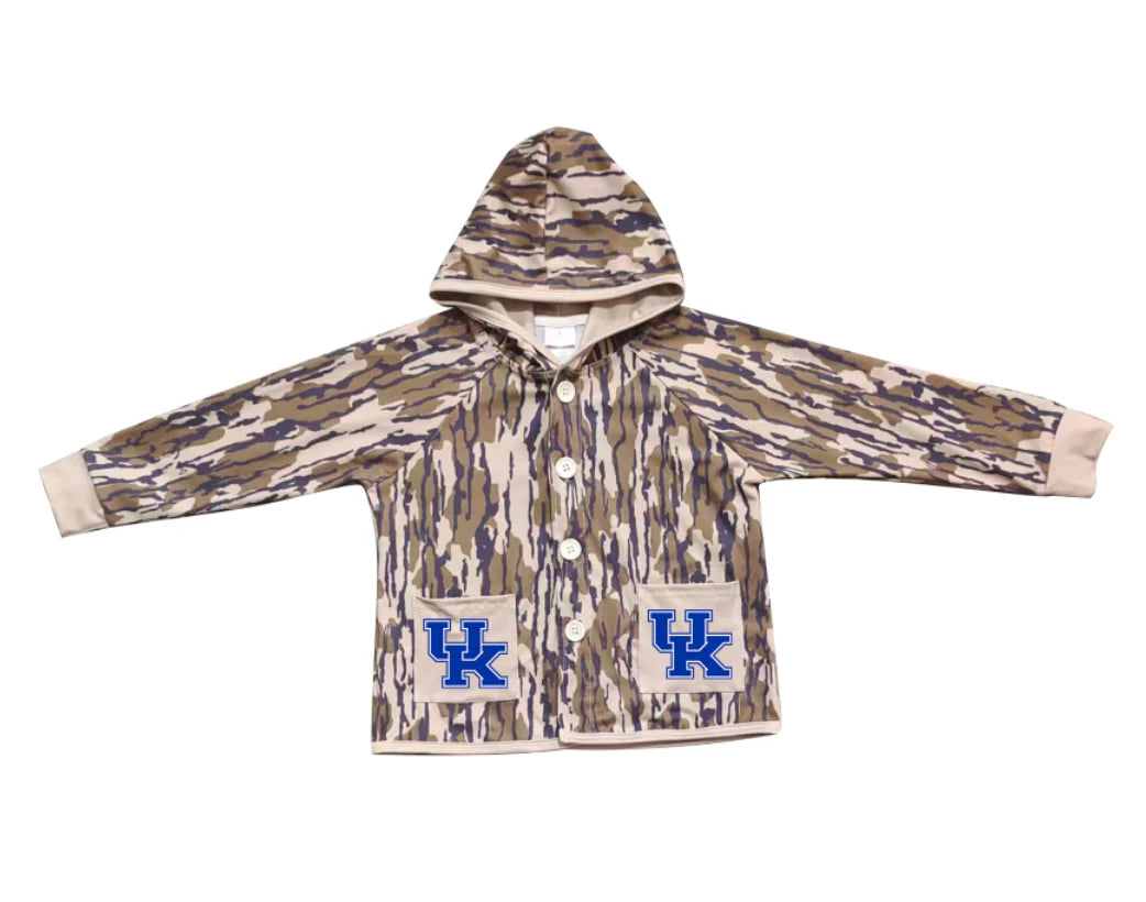 (Custom Design Preorder MOQ 5 Each Item) Team's Kentucky Camo Print Pockets Buttons Kids Fall Hoodie Jackets Top Mom and Me Matching Clothes