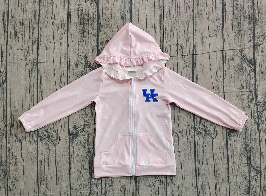 (Custom Design Preorder MOQ 5 Each Item) Team's Kentucky Pink Bows Print Girls Fall Zipper Hoodie Jackets Top Mom and Me Matching Clothes