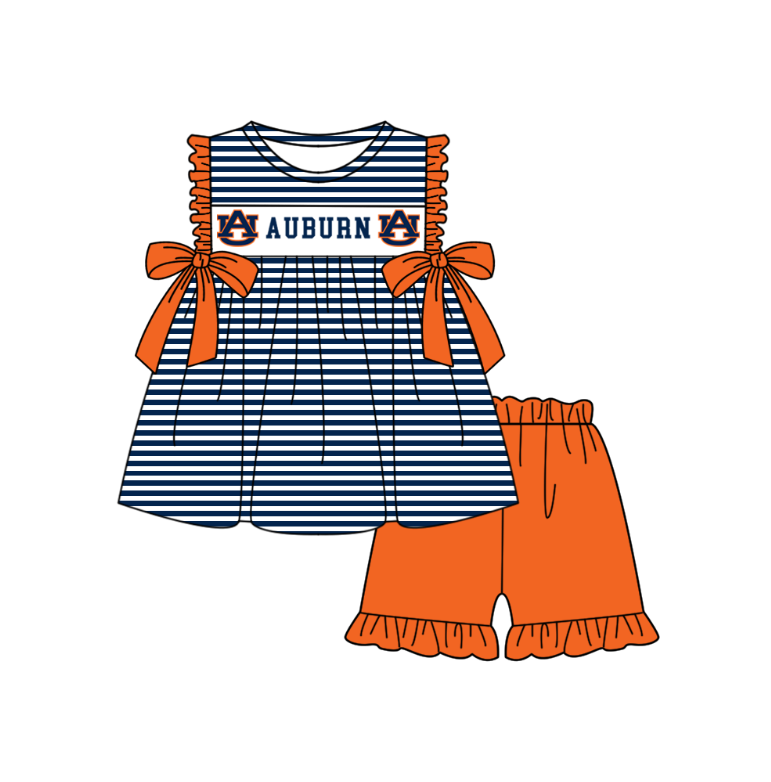 (Custom Design Preorder MOQ 5 Each Item) Team's Auburn Tigers Print Kids Summer Matching Clothes Sibling Wear