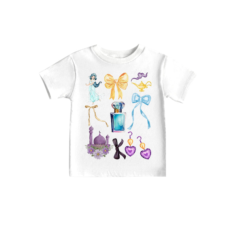 (Custom Design Preorder MOQ 5)NO.4 Cartoon Princess Bows Print Girls Summer Tee Shirts Top