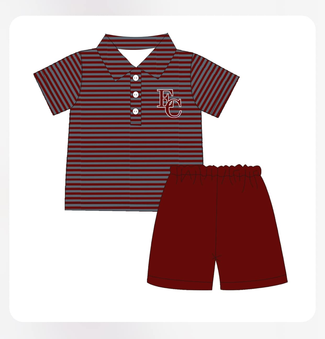 (Custom Design Preorder MOQ 5) Team's EC Print Polo Top Wine Shorts Boys Summer Clothes Set