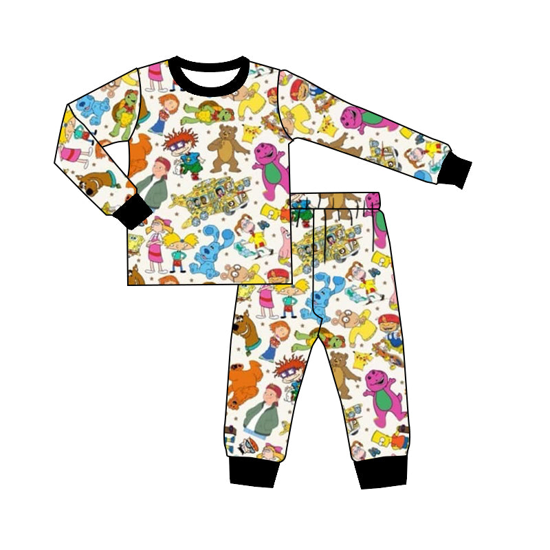 (Custom Design Preorder MOQ 20) Cartoon Print Kids Fall Bamboo Pajamas Clothes Set