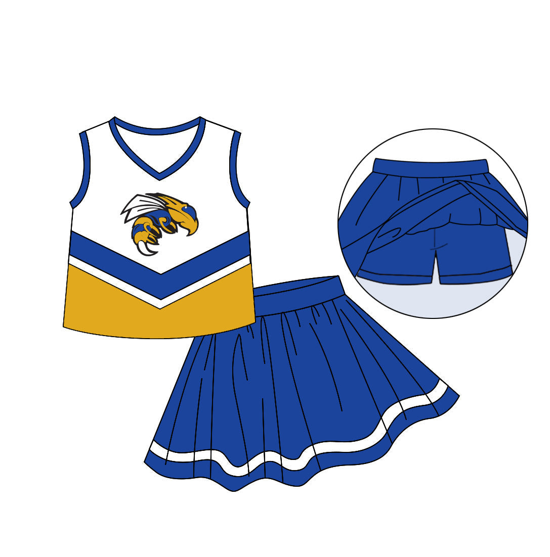 (Custom Design Preorder MOQ 5) Team's Bee Top Blue Skirts Girls Summer Clothes Set