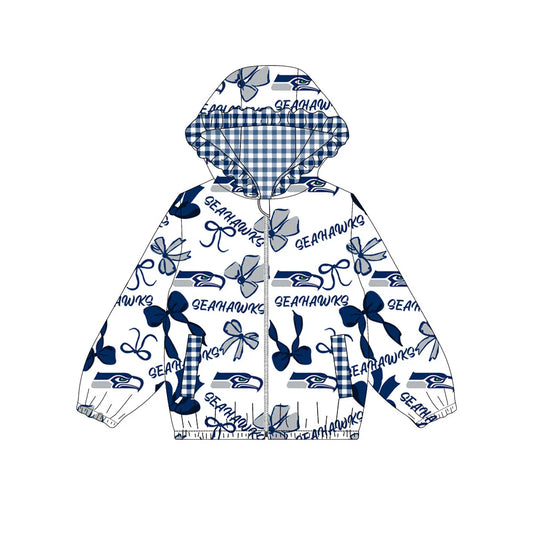 (Custom Design Preorder MOQ 5) Team's Seahawks Print Pockets Girls Long Sleeve Zipper Jackets Top