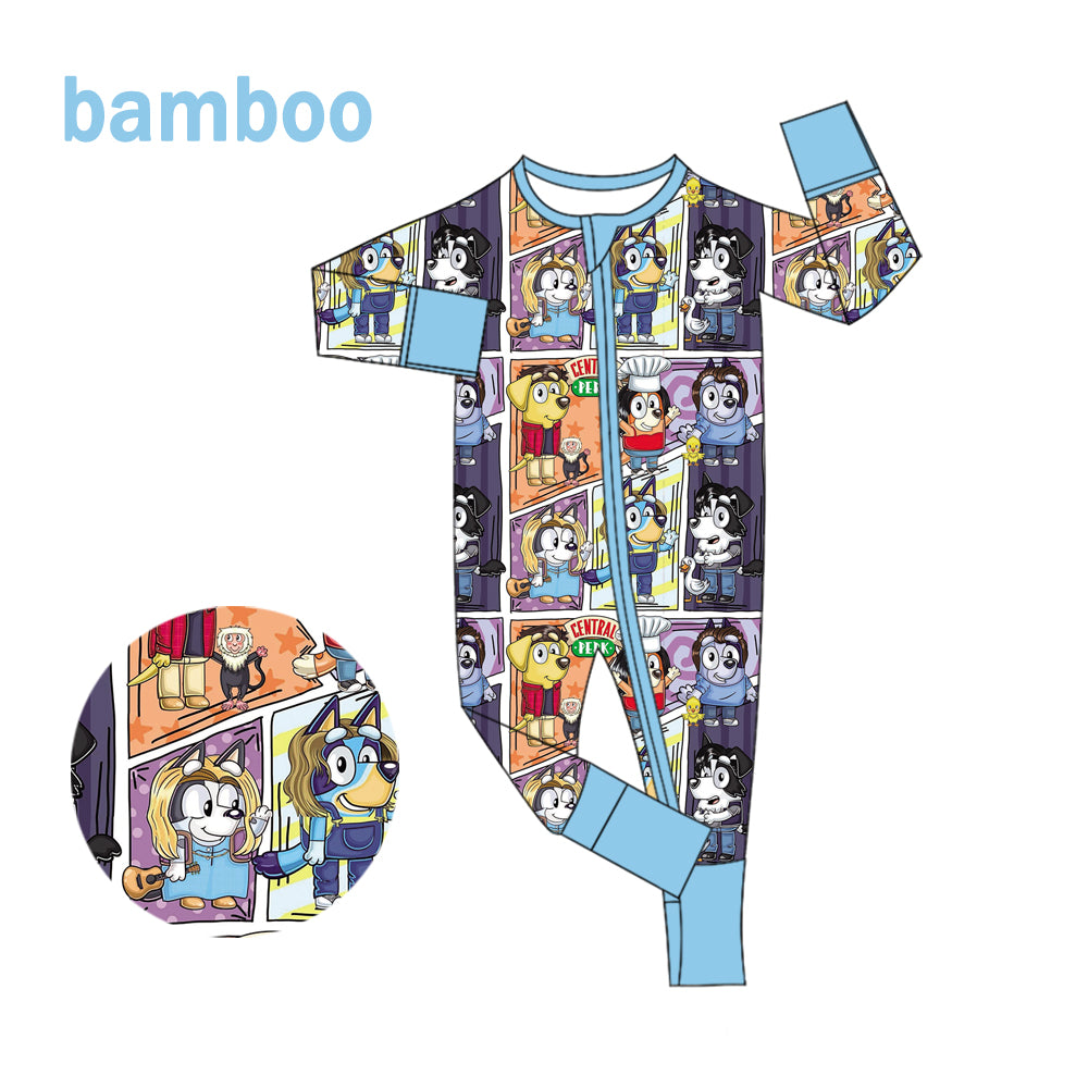 (Custom Design Preorder MOQ 20) Cartoon Dog Print Baby Girls Long Sleeve Bamboo Sleeper Zipper Romper