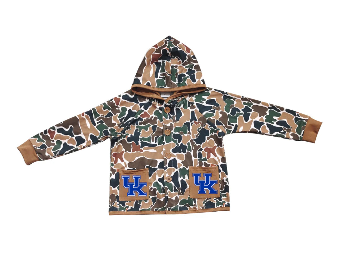 (Custom Design Preorder MOQ 5 Each Item) Team's Kentucky Brown Camo Print Pockets Buttons Kids Fall Hoodie Jackets Top Mom and Me Matching Clothes
