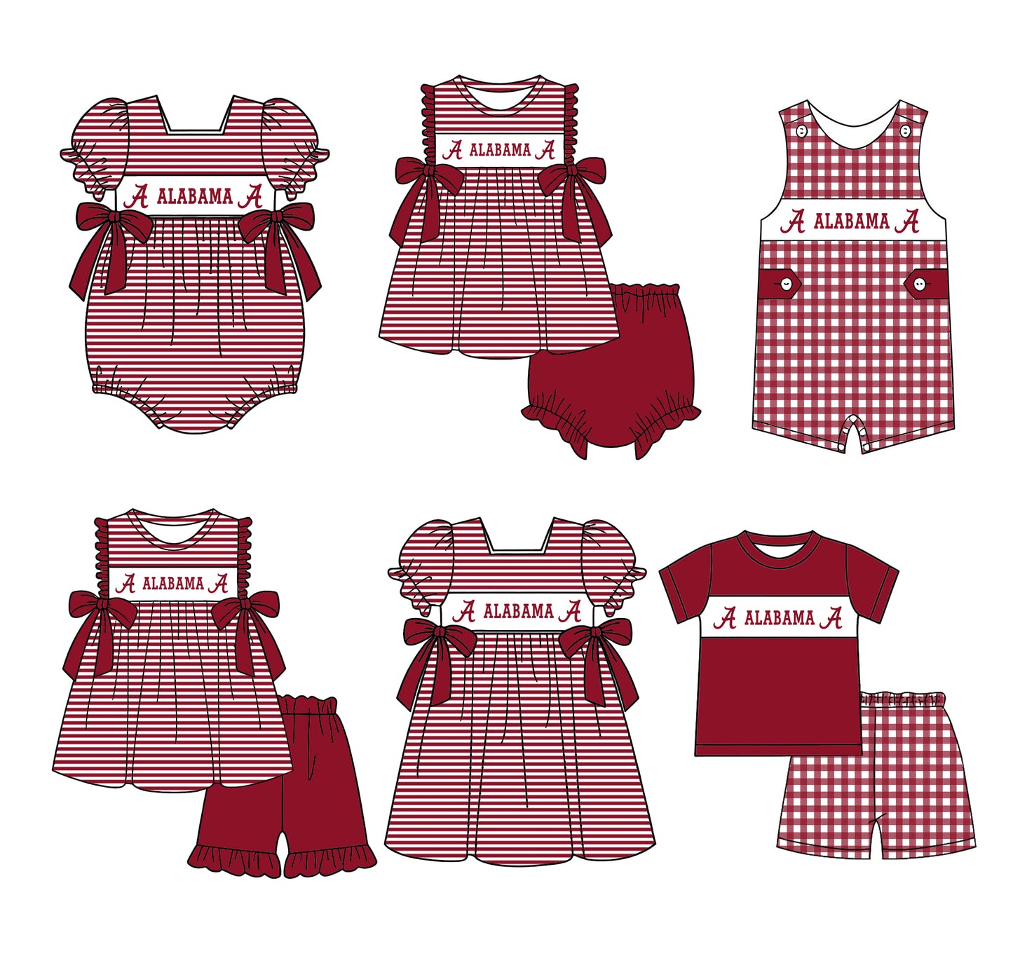 (Custom Design Preorder MOQ 5 Each Design) Team's Alabama Print Kids Summer Matching Clothes Sibling Wear