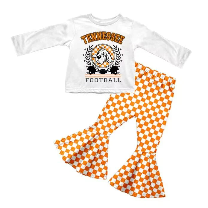 (Custom Design Preorder MOQ 5) Team's Tennessee Top Plaid Pants Boys & Girls Clothes Set