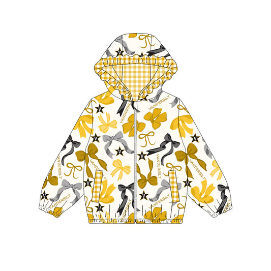 (Custom Design Preorder MOQ 5) Team's VANDERBILT Bows Print Pockets Girls Long Sleeve Zipper Jackets Top