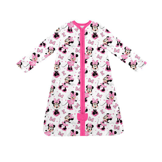(Custom Design Preorder MOQ 5) Cartoon Mouse Pink Bows Print Baby Girls Zipper Sleep Sacks