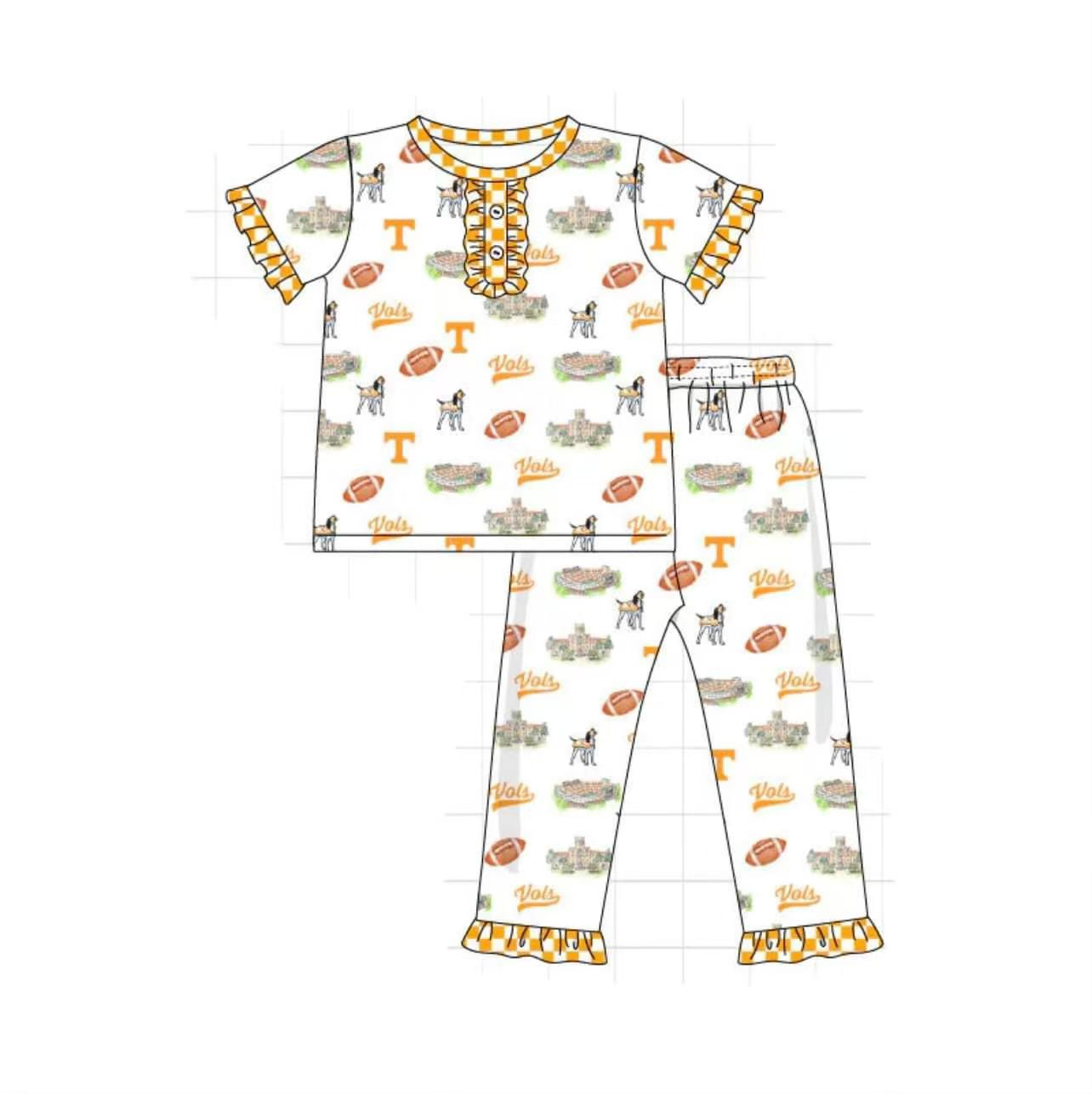 (Custom Design Preorder MOQ 5) Team's GO VOLS Plaid Print Girls Pajamas Clothes Set
