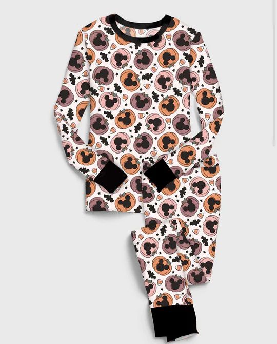 (Custom Design Preorder MOQ 5) Pumpkin Cartoon Mouse Print Girls Halloween Pajamas Clothes Set