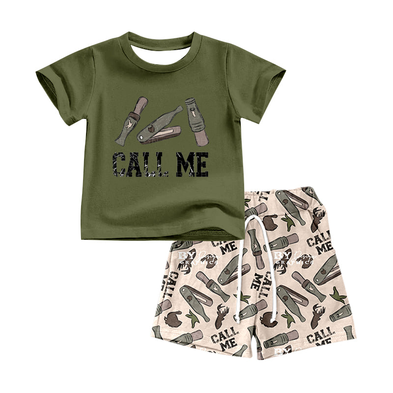 (Custom Design Preorder MOQ 5) Call Me Camo Duck Call Print Boys Summer Clothes Set