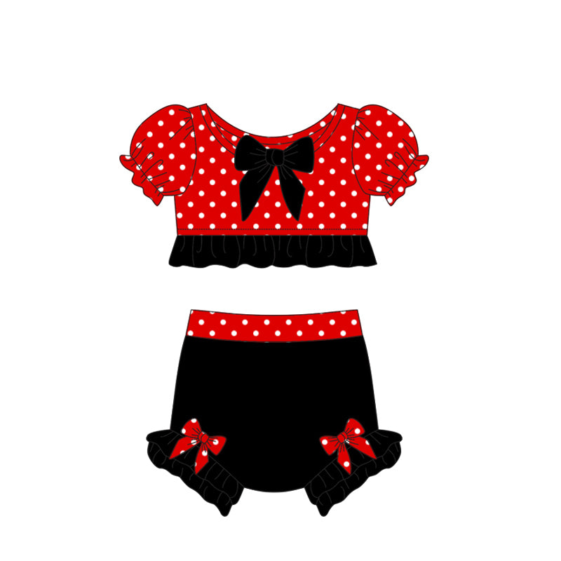 2.25(Custom Design Preorder MOQ 5) Cartoon Mouse Red Dots Black Color Girls 2 Piece Swimsuits