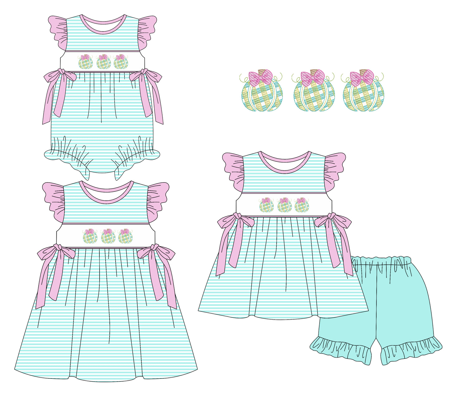 5.23(Custom Design Preorder MOQ 5 Each Design) Pumpkin Stripes Print Girls Fall Matching Clothes Sisters Wear