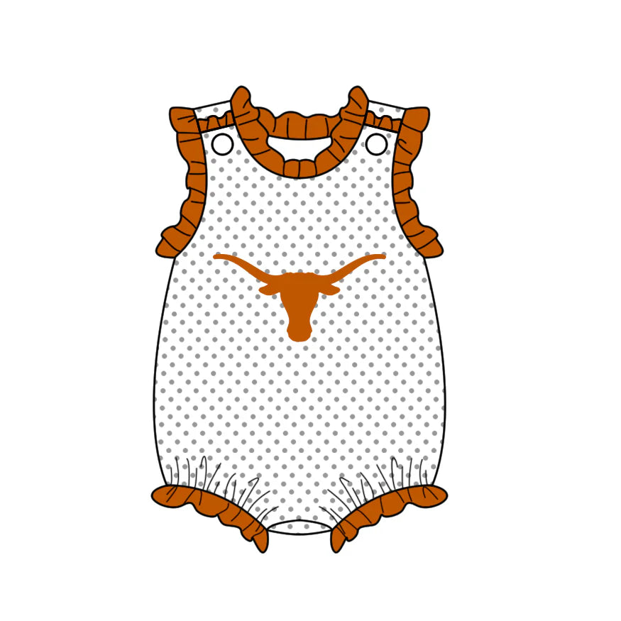 (Custom Design Preorder MOQ 5) Team's Texas Longhorns Dots Print Baby Girls Summer Romper